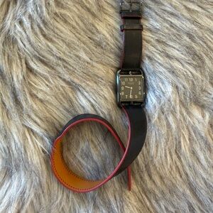 Hermes Black and Red Leather Watch Strap